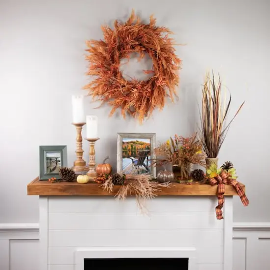 24" Peachy Pampas Grass Artificial Fall Harvest Wreath {3}