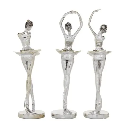 Set of 3 Silver Polystone Glam Dancer Sculpture, 10.75", 11.75", 11.75" {7}