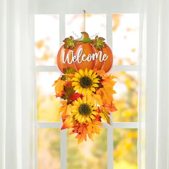 Glitzhome&reg; 22.5" Fall Metal Pumpkin & Sunflower Wall D&eacute;cor {4}