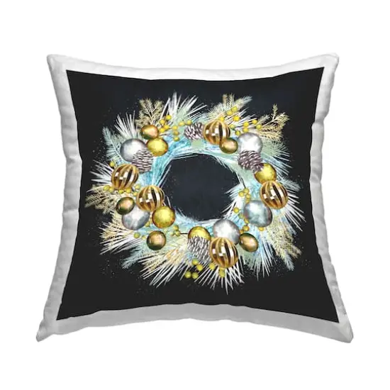 Stupell Industries Dazzling Holiday Ornament Wreath Throw Pillow {1}