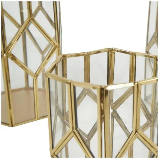 CosmoLiving by Cosmopolitan Gold Line & Diamond Hexagon Candle Lantern Set {6}