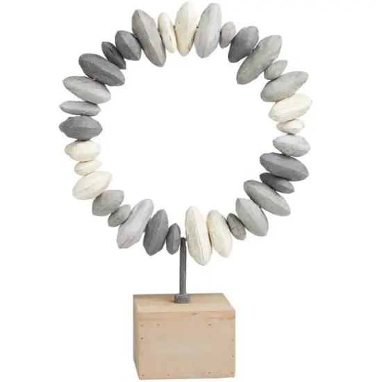 18.25" Gray Abstract Circular Stones Tabletop Sculpture {1}