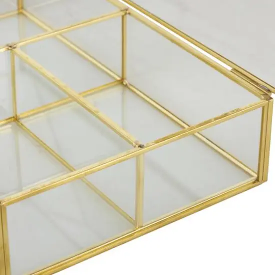 10" x 7" x 2" Clear & Gold 3-Slot Glass & Metal Jewelry Box with Chain Accent {7}