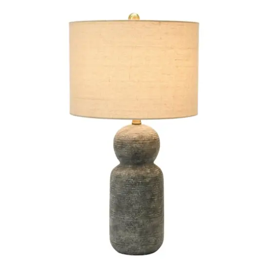 Hello Honey® 26.5" Curvy Gray Stoneware Desk Lamp with Linen Drum Shade {6}