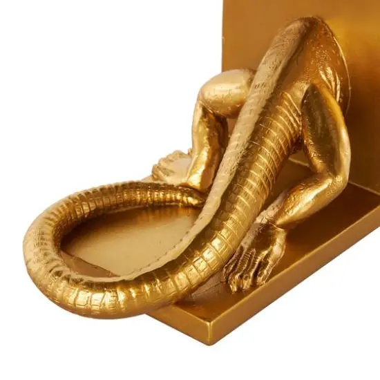 6" Gold Lizard Crawling Decorative Bookend Set {6}