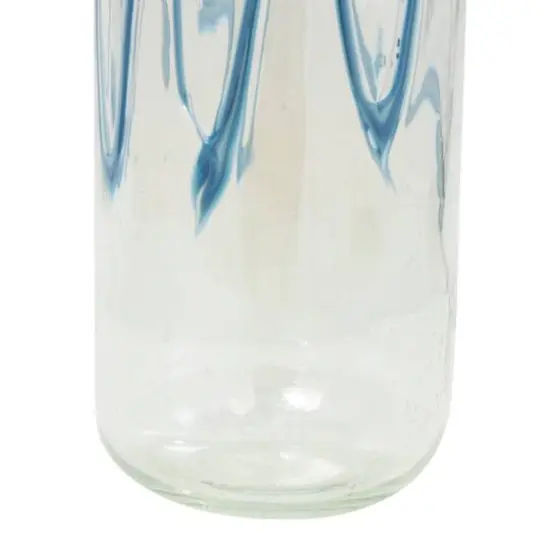 13" Cream with Wavy Blue Design Abstract Glass Vase {8}