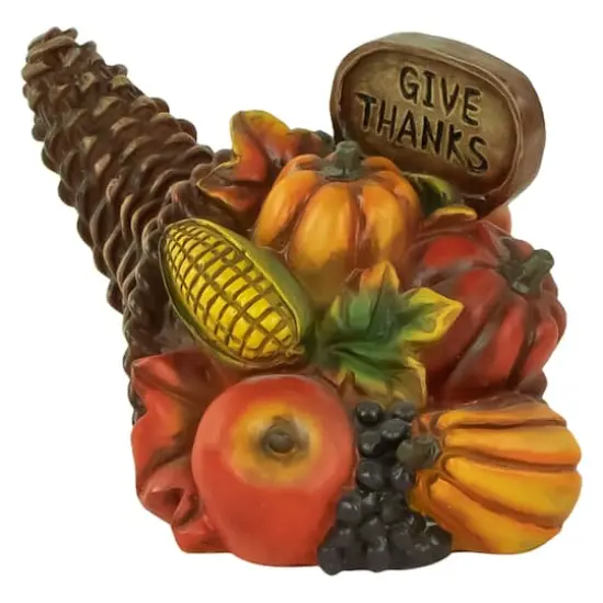 8.5" Fall Harvest "Give Thanks" Cornucopia Decoration {4}
