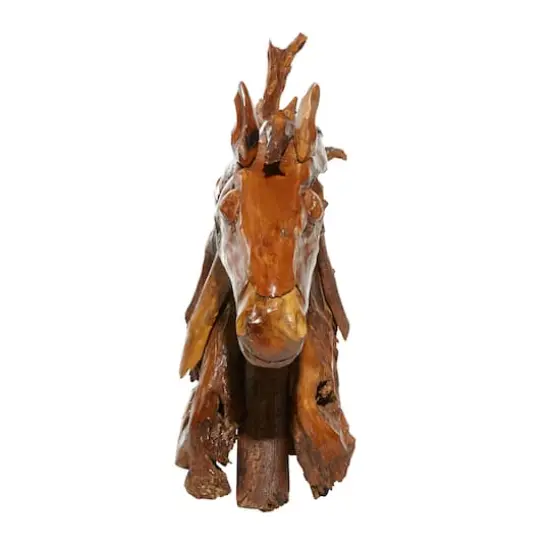 Brown Teak Wood Natural Horse Sculpture 33" x 31" x 13" {3}