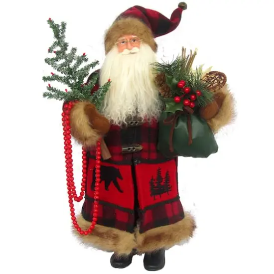 Santa's Workshop 18" Buffalo Plaid with Black Bear Santa Figure {1}