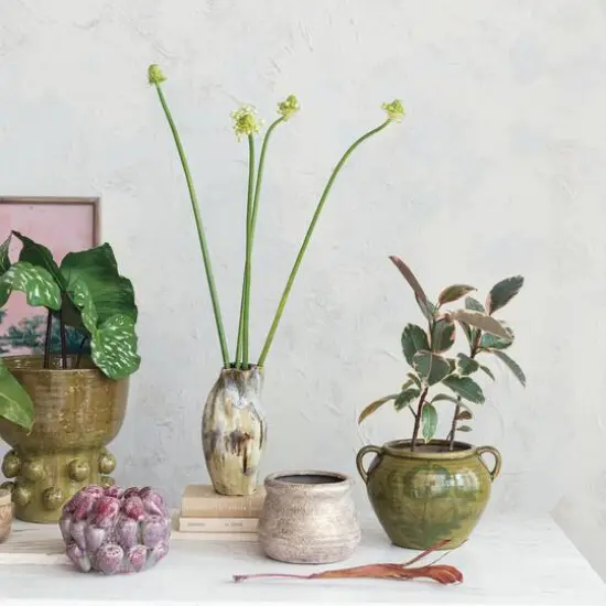 Hello Honey® 10.5" Multicolor Hand-Painted Stoneware Organic Vase with Reactive Glaze {4}