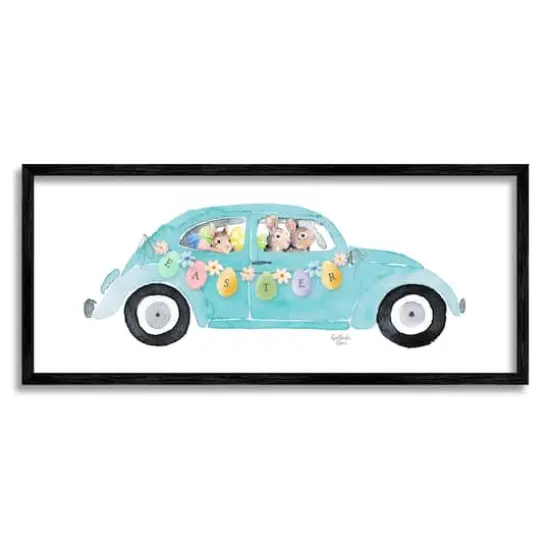 Stupell Industries Decorated Easter Car Bunnies Floral Pattern Banner Framed Giclee Art Black {1}
