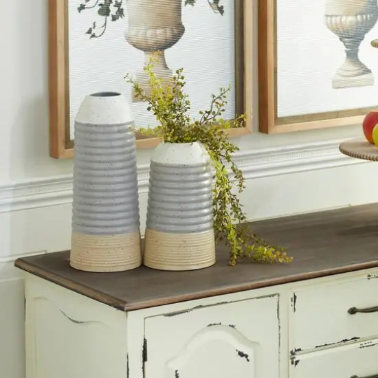 Set of 2 Multi Colored Metal Contemporary Style Vase, 10", 14" {10}