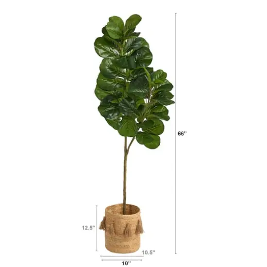 5.5ft. Fiddle Leaf Fig Artificial Tree in Handmade Natural Jute Planter with Tassels {3}