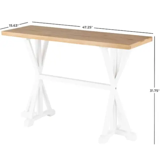 47" White Wood Living Room Console Table with Angled Legs & Brown Tabletop {8}