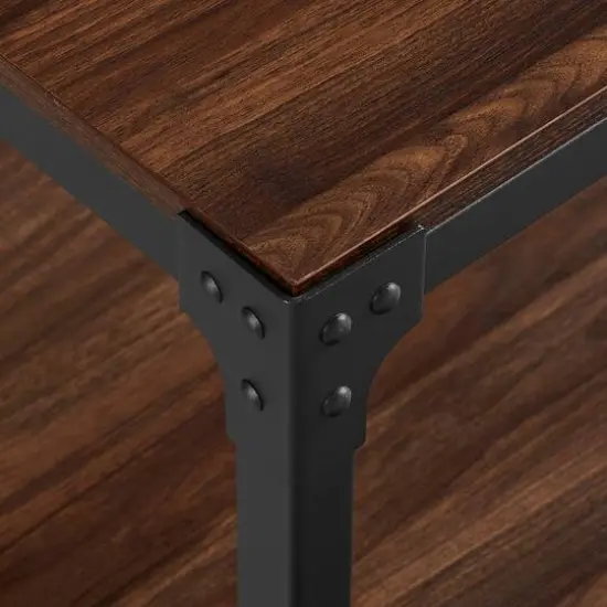 Walker Edison Dark Walnut Angle Iron Rustic Wood Side Table Set {6}