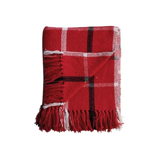 Hello Honey&reg; Red, White & Black Plaid Brushed Flannel Throw with Fringe {4}