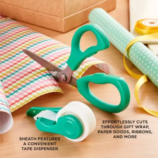 Sabatier 2-in-1 All-Purpose Gift Wrap Scissors with Removable Tape Dispenser Blade Cover Green {4}