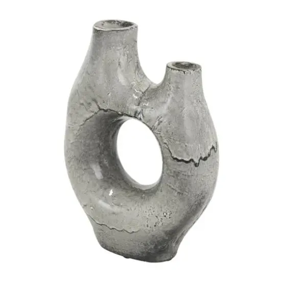 Gray Paper Mache Abstract Circular Vase with Dual Openings {10}