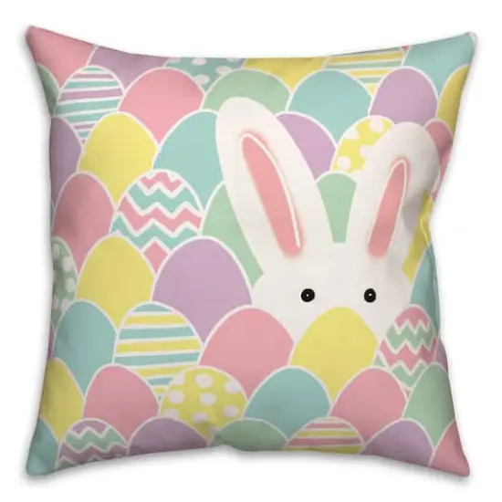 Pastel Bunny Hiding 18" x 18" Throw Pillow {1}