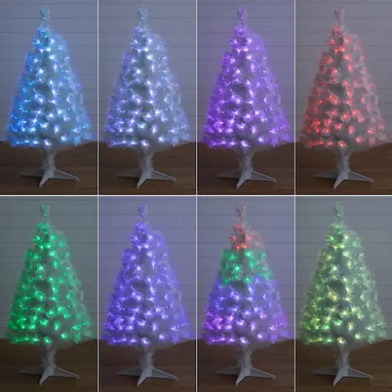 4ft. Fiber Optic Multicolor LED Lights White Pine Artificial Christmas Tree {11}