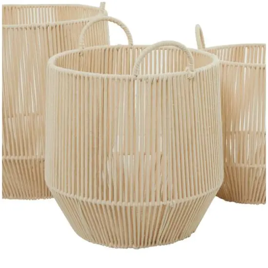 Cream Cotton Handmade Storage Basket with Handles Set of 3 18", 16", 15" {4}