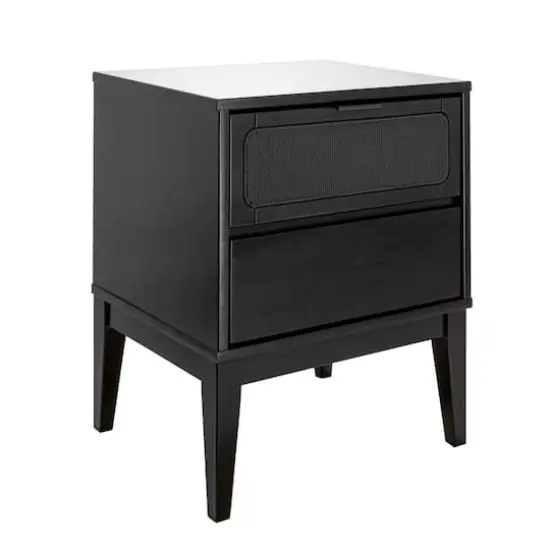 Hello Honey® Crawford 24" Nightstand with Storage Drawers and Natural Woven Cane Detail Black Satin and Black {1}