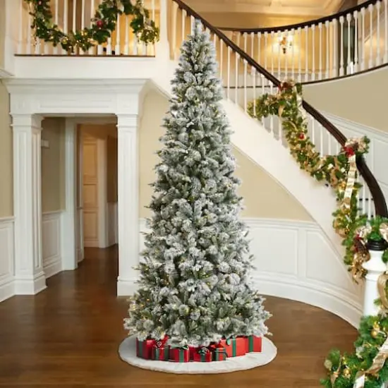Glitzhome&reg; 11ft Pre-Lit Flocked Slim Pine Artificial Christmas Tree, Warm White LED Lights {3}