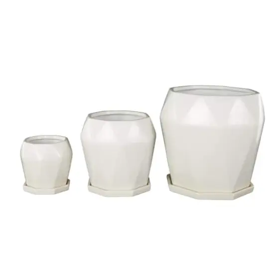 White Faceted Ceramic Planter Set {4}