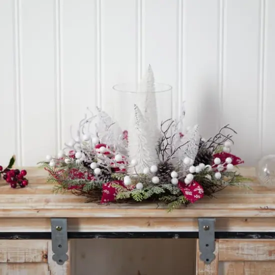 15" Christmas Lighted Forest Candle Holder Arrangement {3}