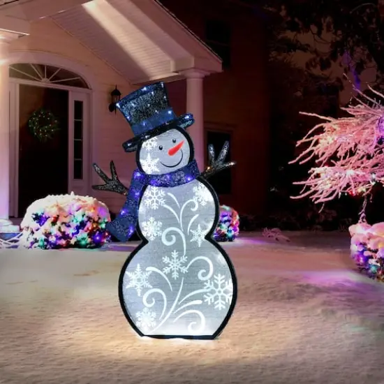 30" Pre-Lit White Outdoor Snowman With Blue Scarf {3}