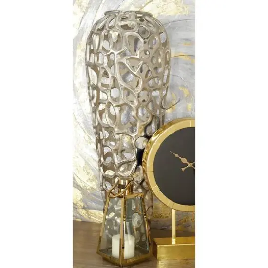 33" Silver Aluminum Contemporary Vase {6}