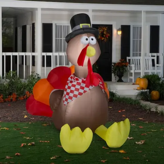 6ft. Airblown® Inflatable Thanksgiving Turkey with Checkered Scarf {6}