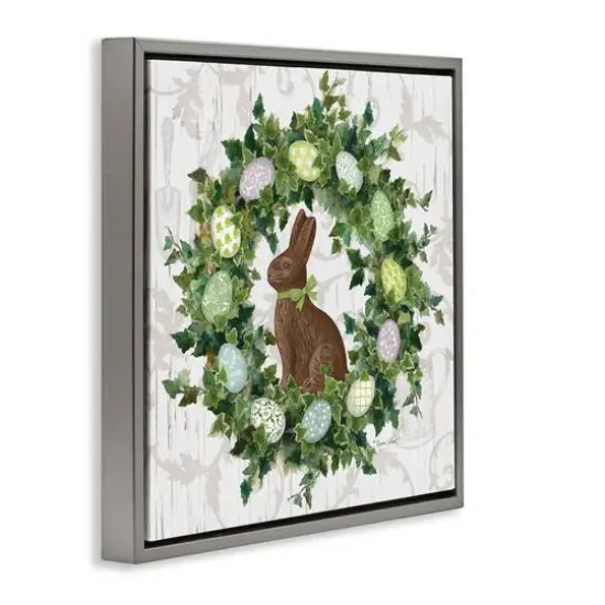Stupell Industries Spring Easter Egg Wreath Floater Framed Art Gray {4}