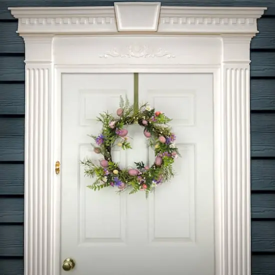 22" Pink Eggs, Flowers & Ferns Wreath {3}