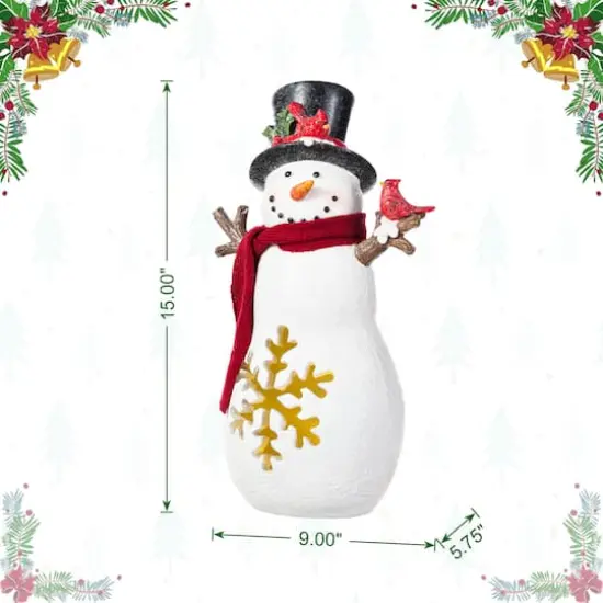 Glitzhome&reg; 15" Christmas Lighted Resin Snowman Table Decor {3}