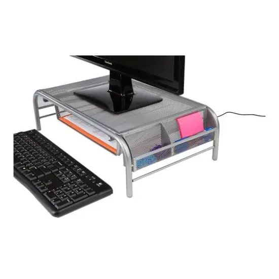 Mind Reader Metal Mesh Monitor Stand & Desk Organizer Silver {7}