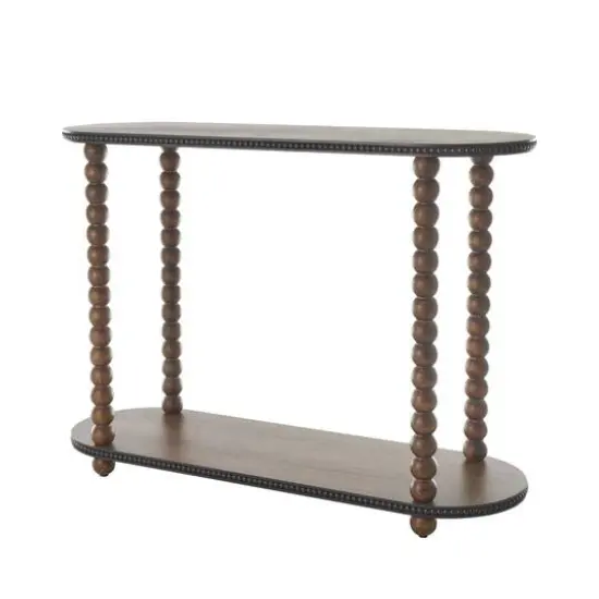 47" Brown Wood Oval Spindle 1-Shelf Living Room Console Table with Beaded Edges {9}