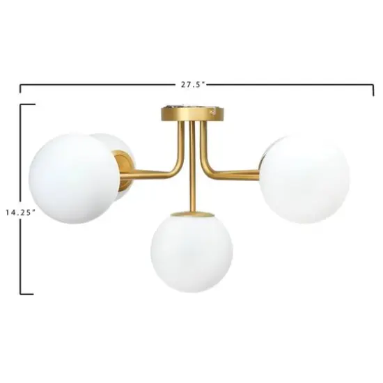 Hello Honey&reg; 27.5" Sputnik Semi-Flush Mount Opal Glass Ceiling Light Brushed Gold {4}