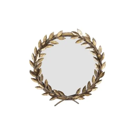 Hello Honey&reg; 18.5" Framed Round Antique Gold Metal Laurel Wreath Wall Mirror {3}