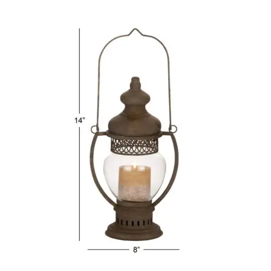 14" Brown Iron Rustic Candle Holder Lantern {9}
