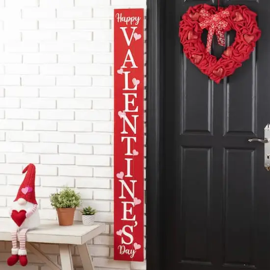 Glitzhome&reg; 5ft. Wooden Happy Valentine's Day Porch Sign {3}