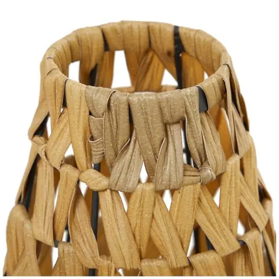 30" Light Brown Plastic Rattan Handmade Candle Lantern with Wrapped Zig Zag Design {4}