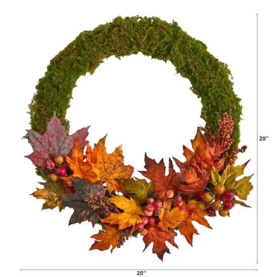 20" LED Fall Maple Leaf & Berries Autumn Wreath {5}