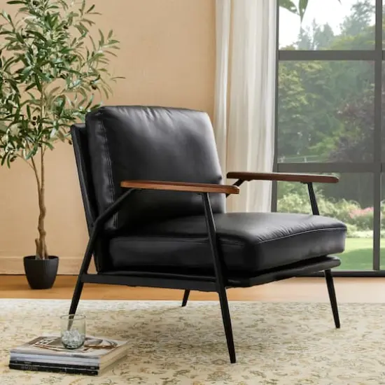 Glitzhome&reg; 28" Modern Black Faux Leather Accent Armchair {3}