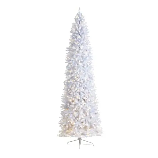 10ft. Pre-Lit Slim White Artificial Christmas Tree, Warm White LED Lights {1}
