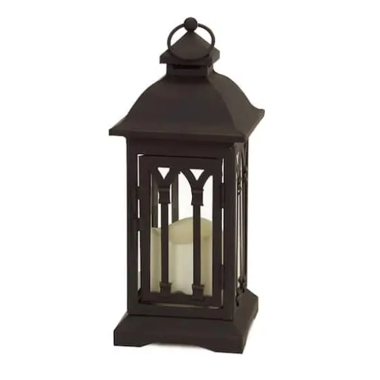 13" Black Metal Lantern with LED Candle {1}
