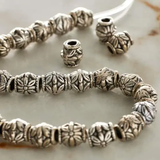 Antique Silver Carved Flower Tube Beads, 7mm by Bead Landing&trade; {3}