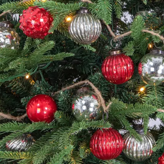 Hello Honey&reg; 6ft. Red & Silver Embossed Mercury Glass Ornament Garland {3}