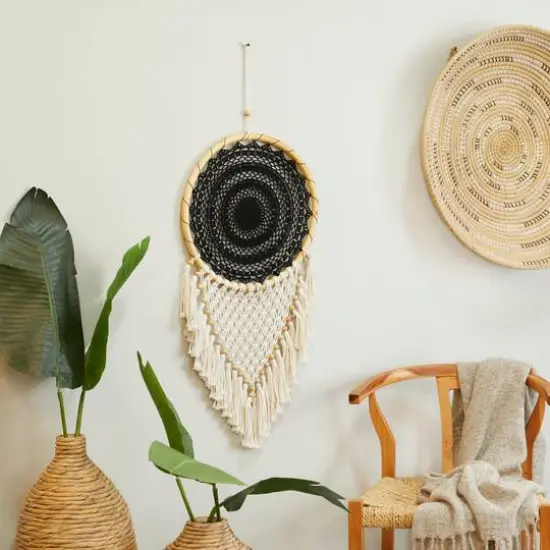 Black Cotton Bohemian Dreamcatcher Wall Decor 16" x 0" x 42" {8}