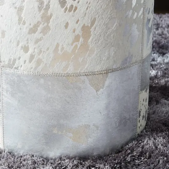 17" Silver & White Leather & Wood Glam Ottoman {4}